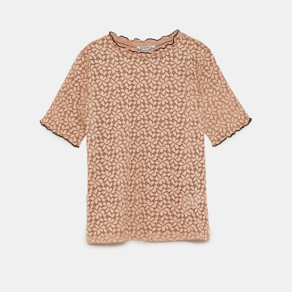 LACE T-SHIRT WITH PIPING ZARA - Picture 1 of 4